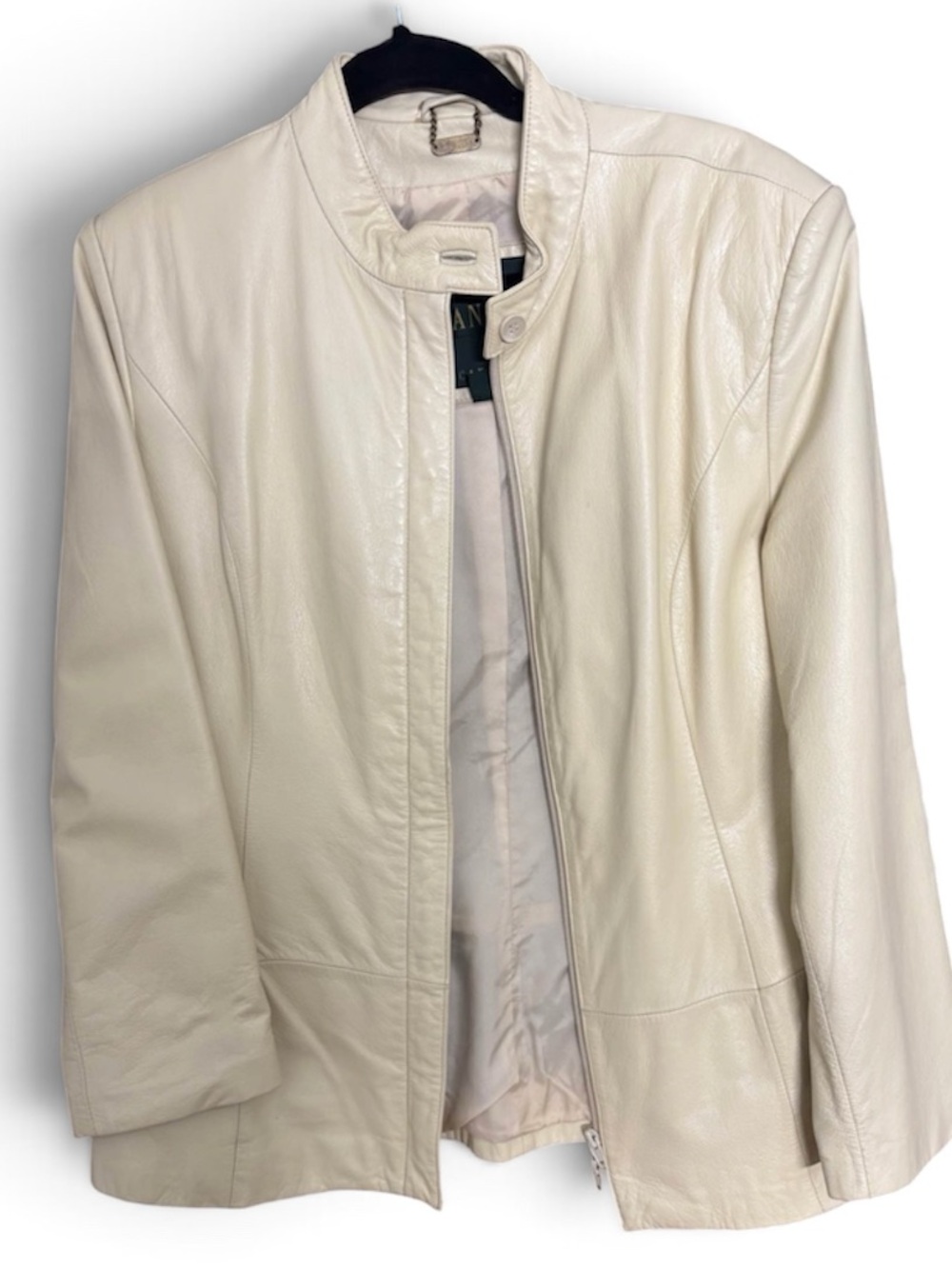 Vintage Danier Cream Leather Jacket with Stand Collar